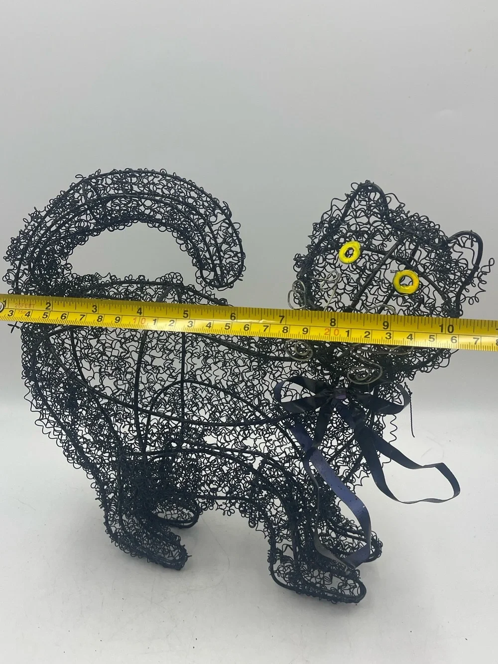 2 Primitive Black Wire Scaredy Cats: Handcrafted Gothic Halloween Folk Art Decor